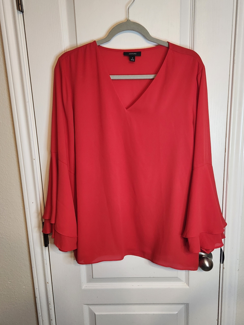 Alfani Red V-Neck Ruffle Sleeve Blouse
